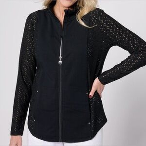 Sport Savvy Long-Sleeve Eyelet Mock-Neck Jacket Black size Medium NWOT